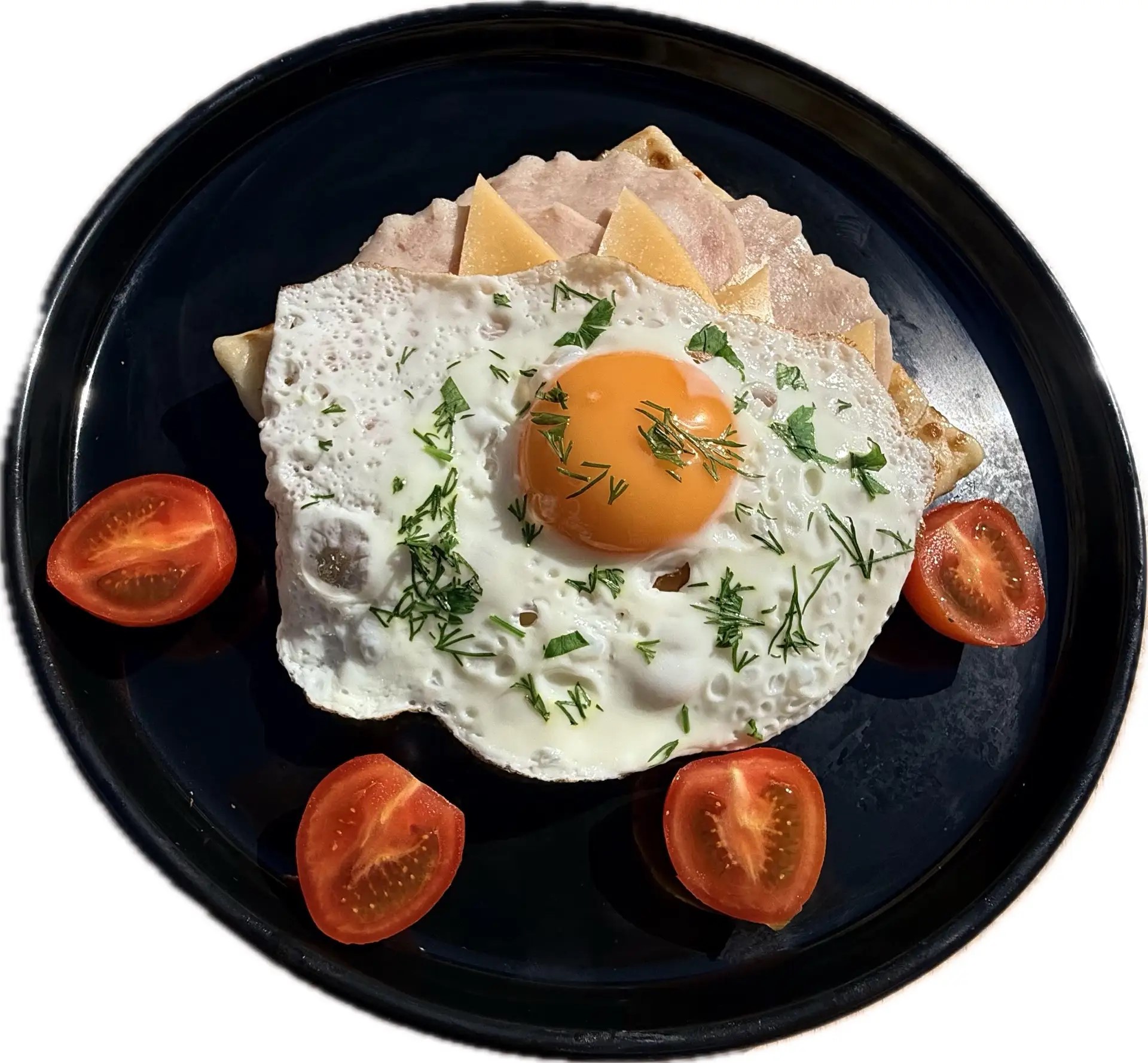 Блин с яйцом, ветчиной и сыром